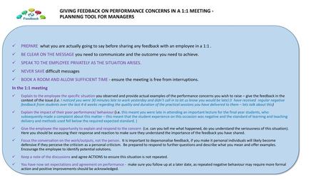 GIVING FEEDBACK ON PERFORMANCE CONCERNS IN A 1:1 MEETING -