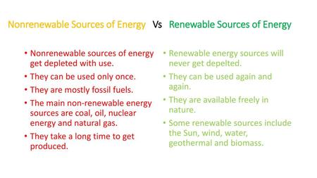 Nonrenewable Sources of Energy Vs Renewable Sources of Energy