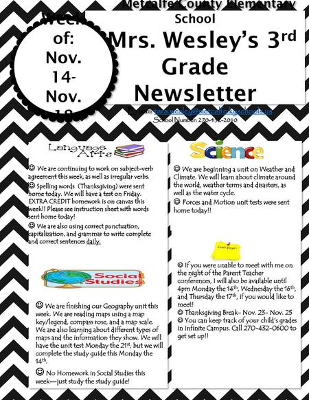 Mrs. Wesley’s 3rd Grade Newsletter