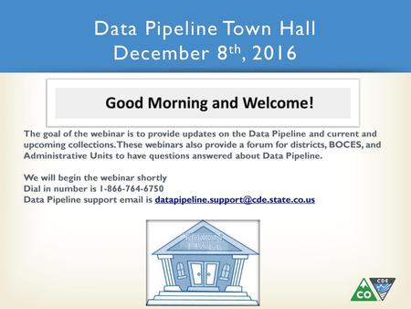 Data Pipeline Town Hall December 8th, 2016