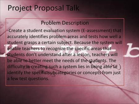 Project Proposal Talk Problem Description