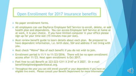 Open Enrollment for 2017 insurance benefits