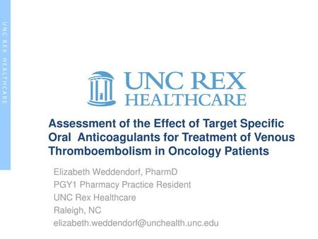 Assessment of the Effect of Target Specific Oral Anticoagulants for Treatment of Venous Thromboembolism in Oncology Patients Good morning. My name is.