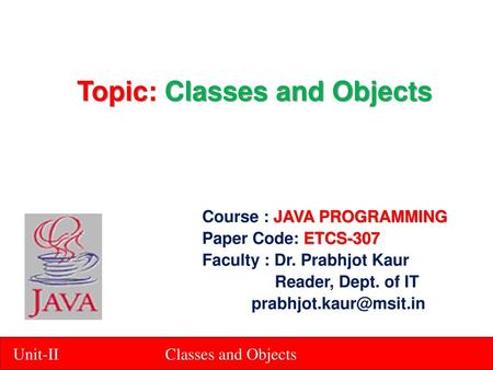 Topic: Classes and Objects