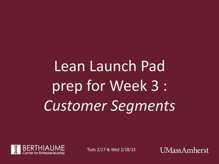 Lean Launch Pad prep for Week 3 : Customer Segments