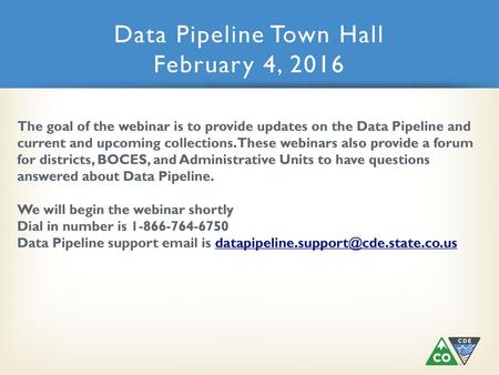 Data Pipeline Town Hall February 4, 2016