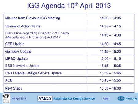 IGG Agenda 10th April 2013 Minutes from Previous IGG Meeting