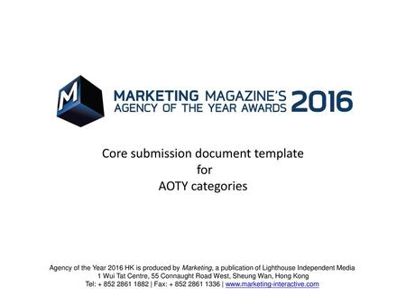 Core submission document template for AOTY categories