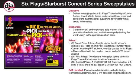 Six Flags/Starburst Concert Series Sweepstakes