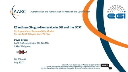 RCauth.eu CILogon-like service in EGI and the EOSC