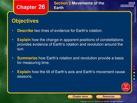 Chapter 26 Objectives Section 2 Movements of the Earth