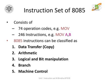 Unit 1 Instruction set M.Brindha AP/EIE