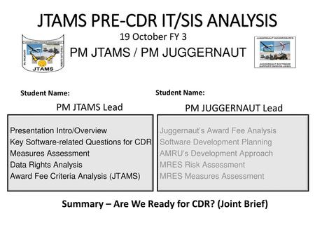 JTAMS PRE-CDR IT/SIS ANALYSIS