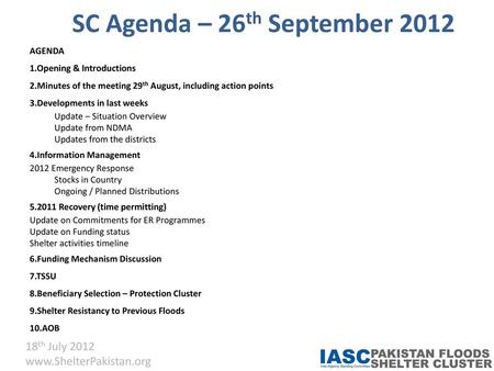 SC Agenda – 26th September 2012