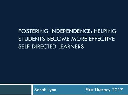 Sarah Lynn First Literacy 2017