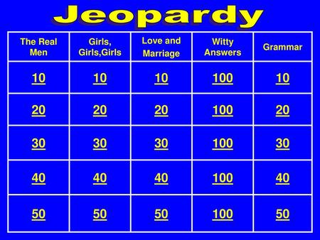 Jeopardy The Real Men Girls, Girls,Girls Love and