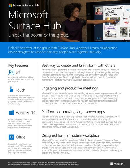 Microsoft Surface Hub Unlock the power of the group. Key Features