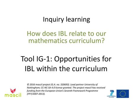 Tool IG-1: Opportunities for IBL within the curriculum