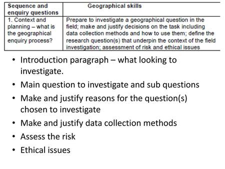 Introduction paragraph – what looking to investigate.