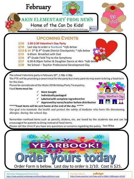 Order yours today February Akin Elementary Frog News