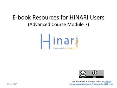 E-book Resources for HINARI Users (Advanced Course Module 7)
