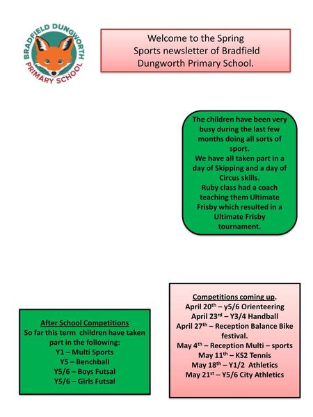 Sports newsletter of Bradfield Dungworth Primary School.