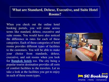 What are Standard, Deluxe, Executive, and Suite Hotel Rooms?