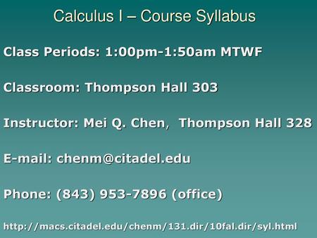 Calculus I – Course Syllabus
