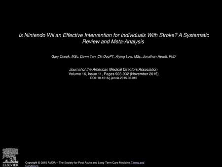 Is Nintendo Wii an Effective Intervention for Individuals With Stroke