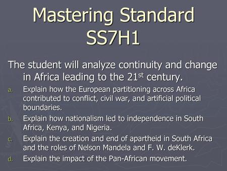 Mastering Standard SS7H1