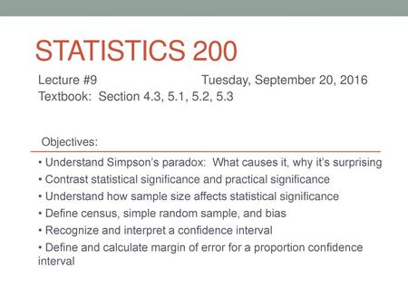 Statistics 200 Lecture #9 Tuesday, September 20, 2016