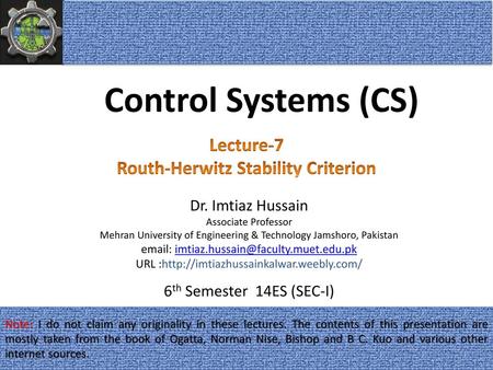 Routh-Herwitz Stability Criterion