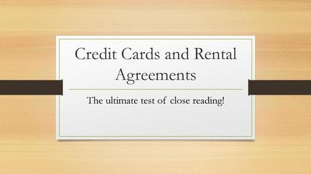Credit Cards and Rental Agreements