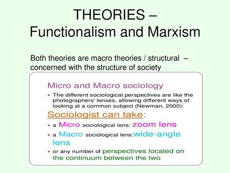 THEORIES – Functionalism and Marxism