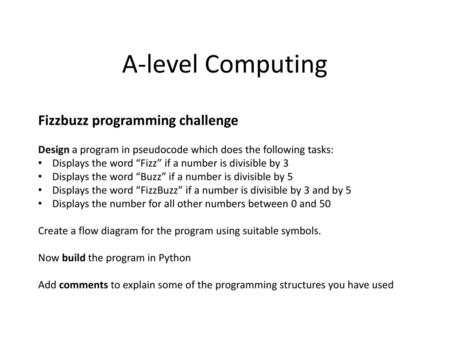 A-level Computing Fizzbuzz programming challenge