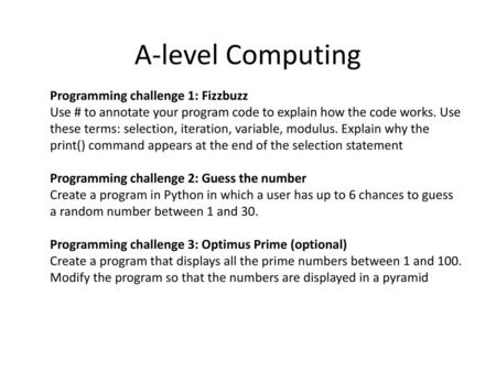 A-level Computing Programming challenge 1: Fizzbuzz