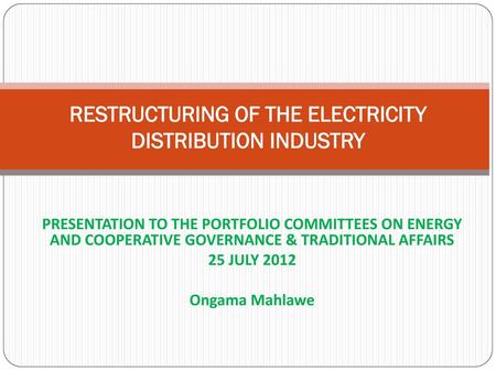 RESTRUCTURING OF THE ELECTRICITY DISTRIBUTION INDUSTRY