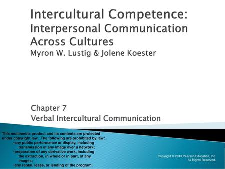 Chapter 7 Verbal Intercultural Communication