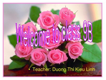 Welcome to class 9B Teacher: Duong Thi Kieu Linh.
