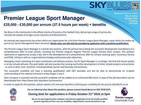 Closing date for applications is Friday October 21st 2016 at 5pm