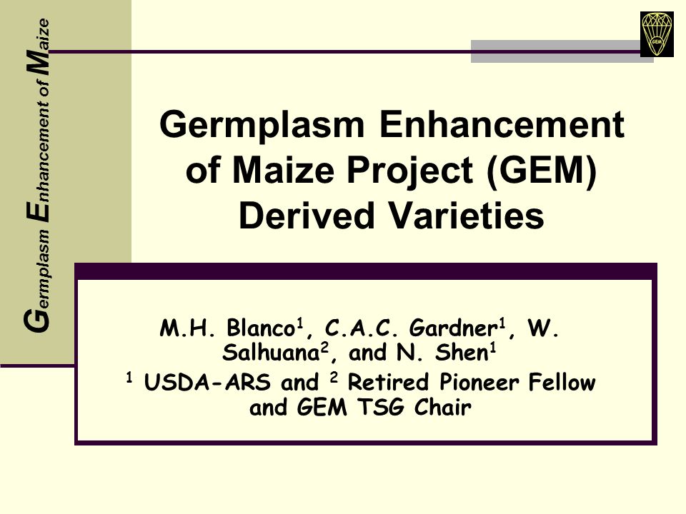 Germplasm Enhancement Of Maize Project Gem Derived Varieties M H Blanco 1 C A C Gardner 1 W Salhuana 2 And N Shen 1 1 Usda Ars And 2 Retired Pioneer Ppt Download