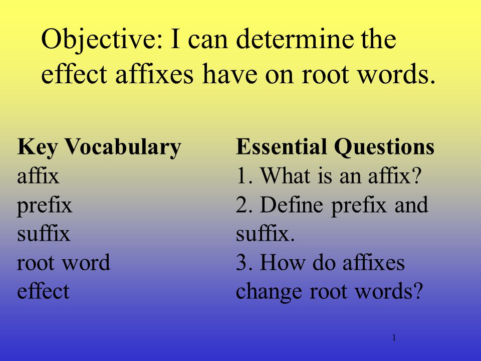 Objective: I can determine the effect affixes have on root words. - ppt  video online download