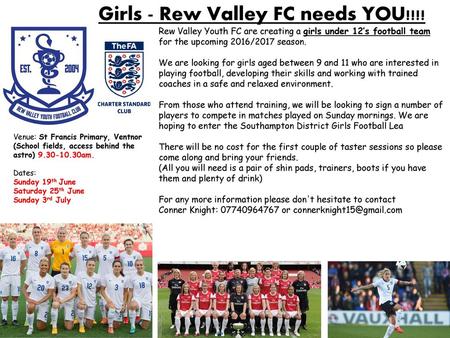Girls - Rew Valley FC needs YOU!!!!
