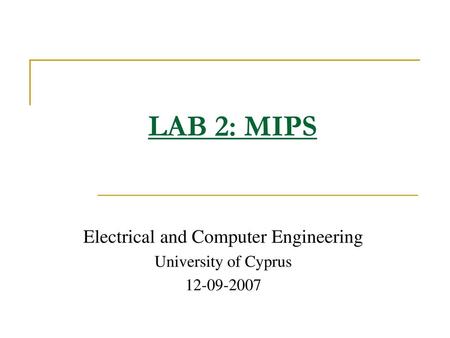 Electrical and Computer Engineering University of Cyprus