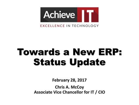 Towards a New ERP: Status Update