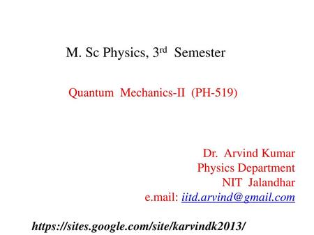 M. Sc Physics, 3rd Semester