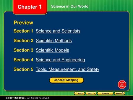 Preview Section 1 Science and Scientists Section 2 Scientific Methods