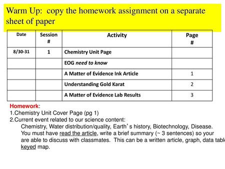 Warm Up: copy the homework assignment on a separate sheet of paper