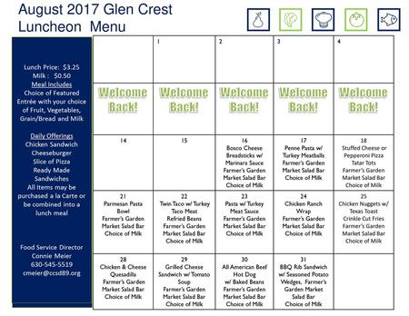 August 2017 Glen Crest Luncheon Menu