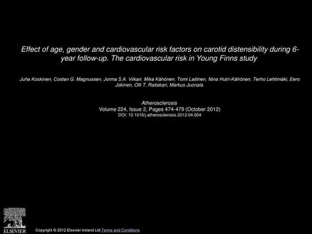 Effect of age, gender and cardiovascular risk factors on carotid distensibility during 6- year follow-up. The cardiovascular risk in Young Finns study 